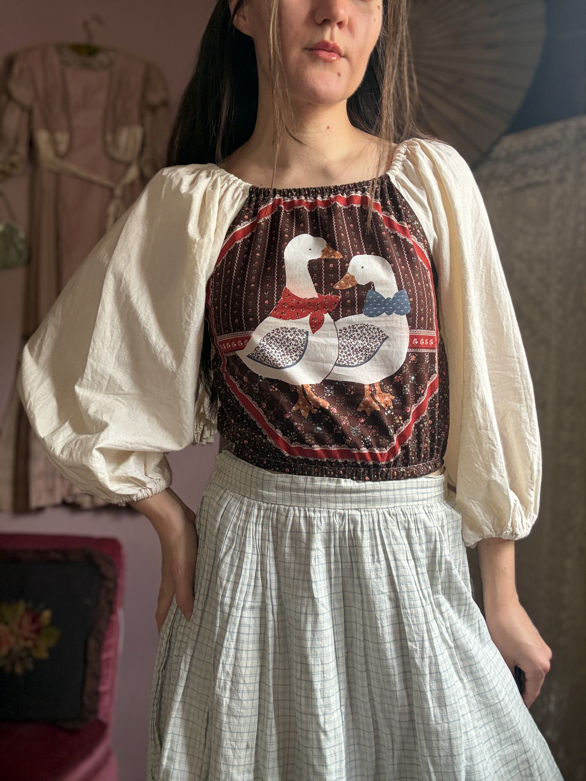 Vintage Handmade Folk Style Goose Peasant Blouse