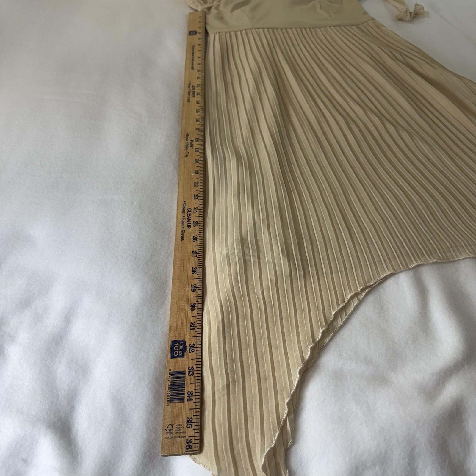 Vintage Nude Accordion-Pleated Chiffon Dress Sz 8 Wedding Guest Minimalist Chic