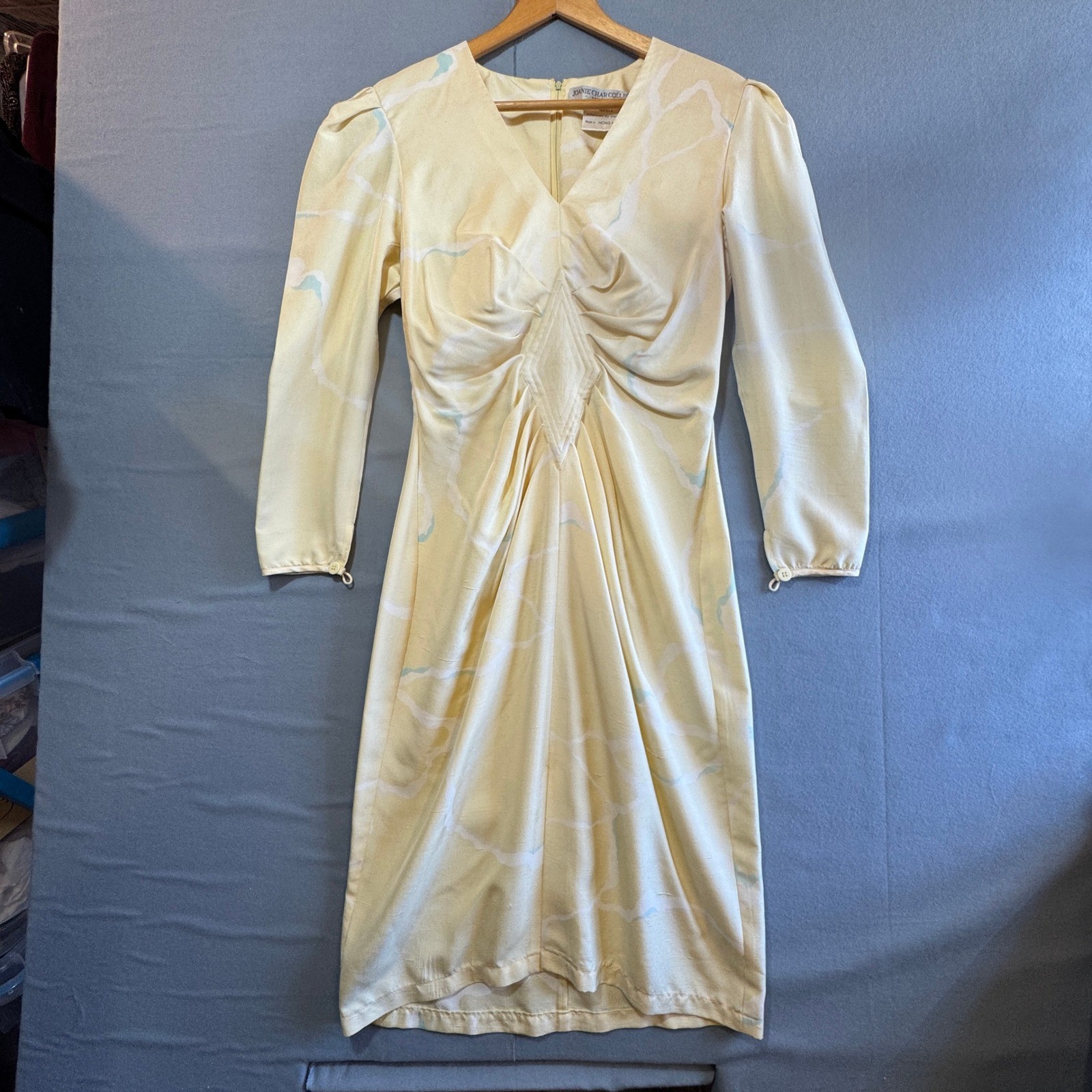 Joanie Char Collections Vintage 100% Silk Yellow Abstract Print Midi Dress Sz 8