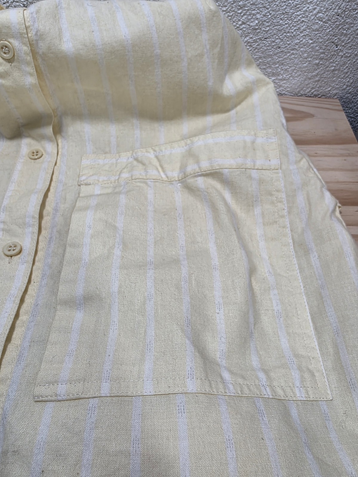 VTG 80s Ilio Striped Yellow White Button Up Shirt Roll Tab Sleeve Size S