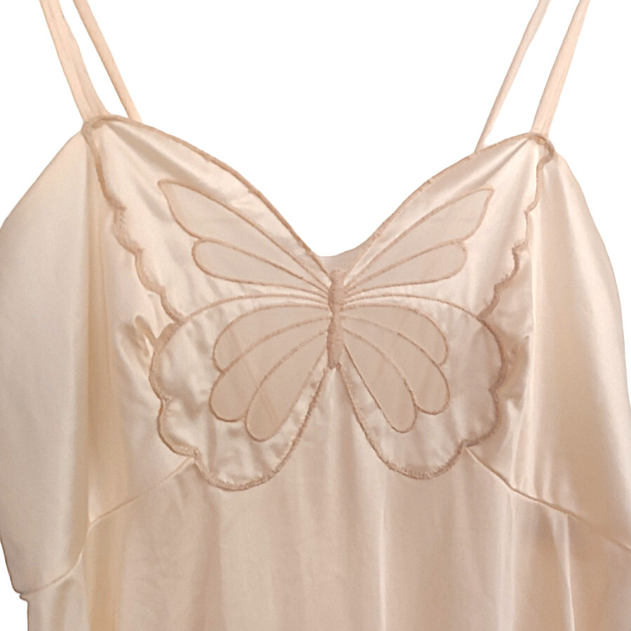 Vintage rare 70s butterfly embroidered slip nightgown Papillon by Paula Carbone