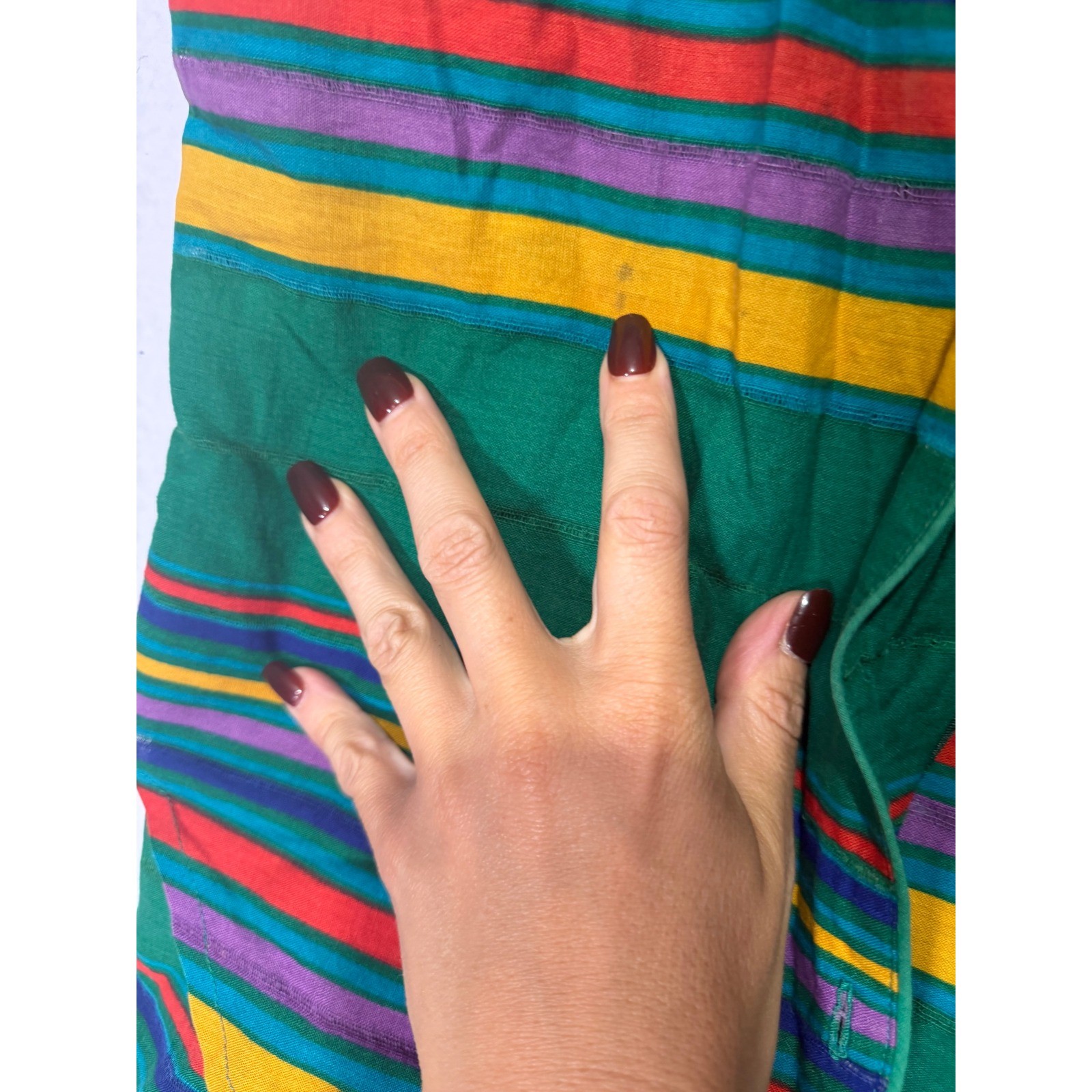 Vintage Mondi Skirt Set 40 Green Multi Stripe Retro Colorblock Cotton 1980s
