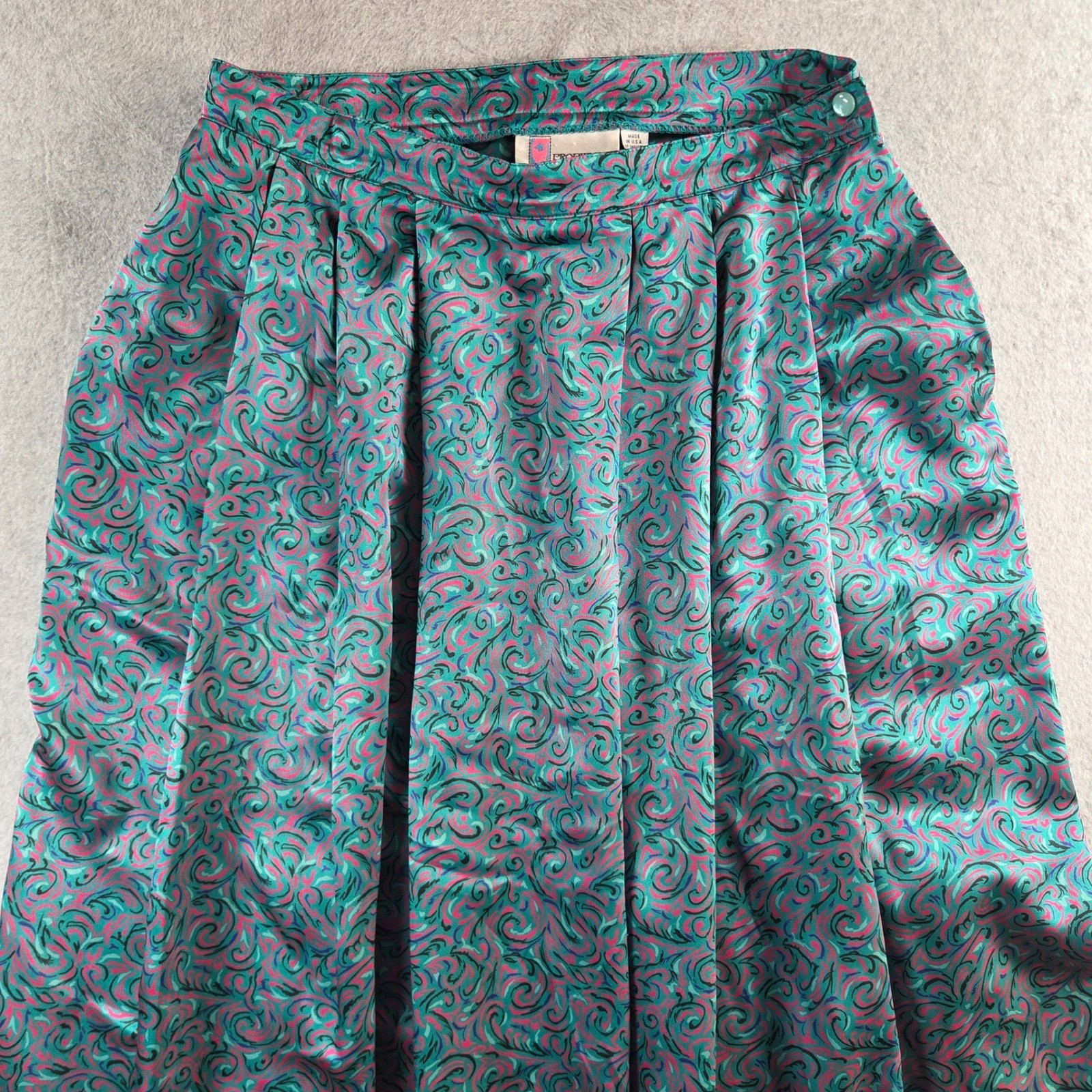 Prophecy Petites Midi Skirt Women 14W Teal Magenta Vintage 80s Swirl Pleated