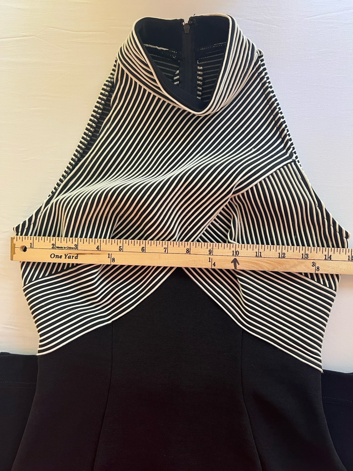 Vintage Y2K Retro TADASHI Black Striped Halter Top Bandage Fitted Dress MEDIUM