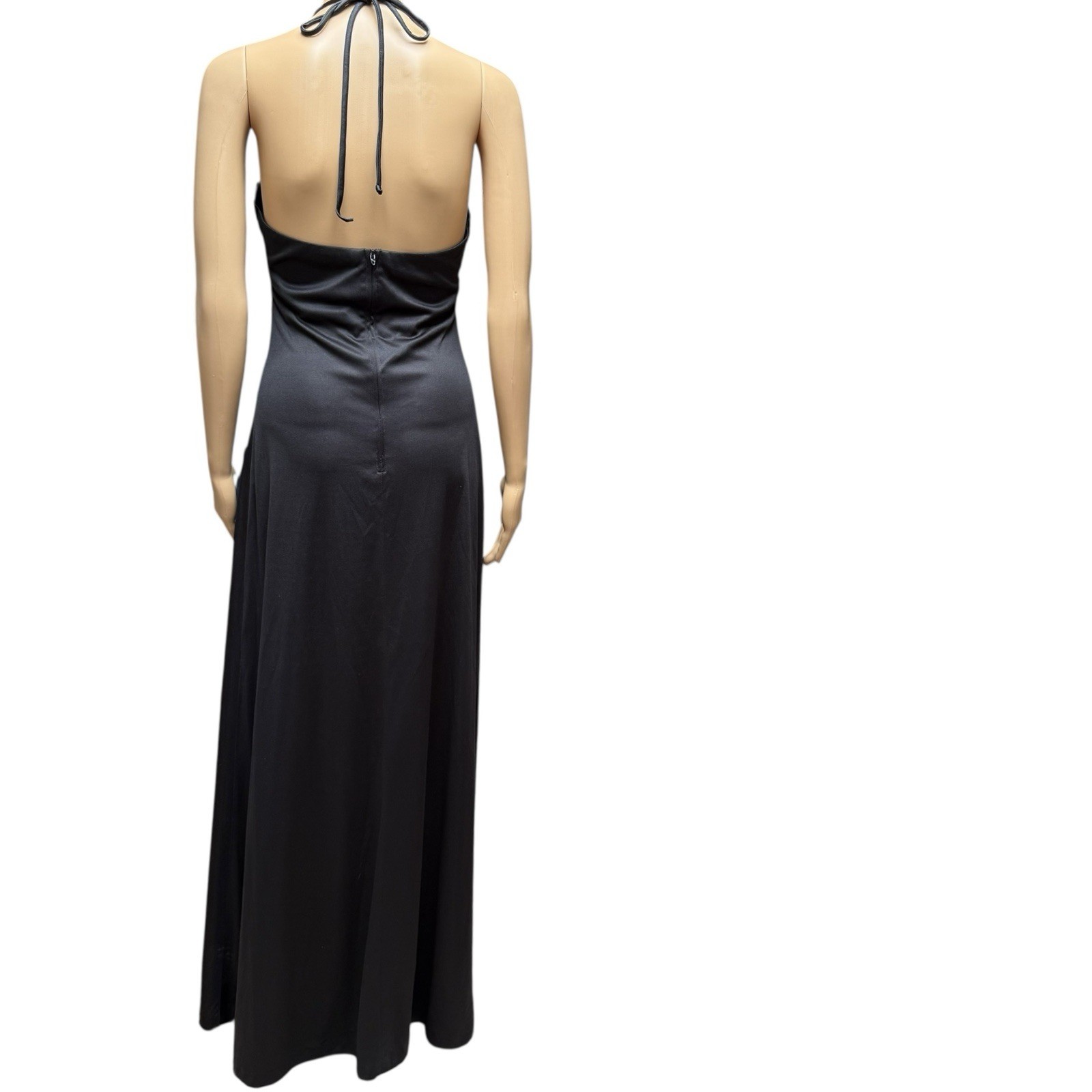 70s Joy Stevens California Halter Dress Black Stretch Maxi Evening Party