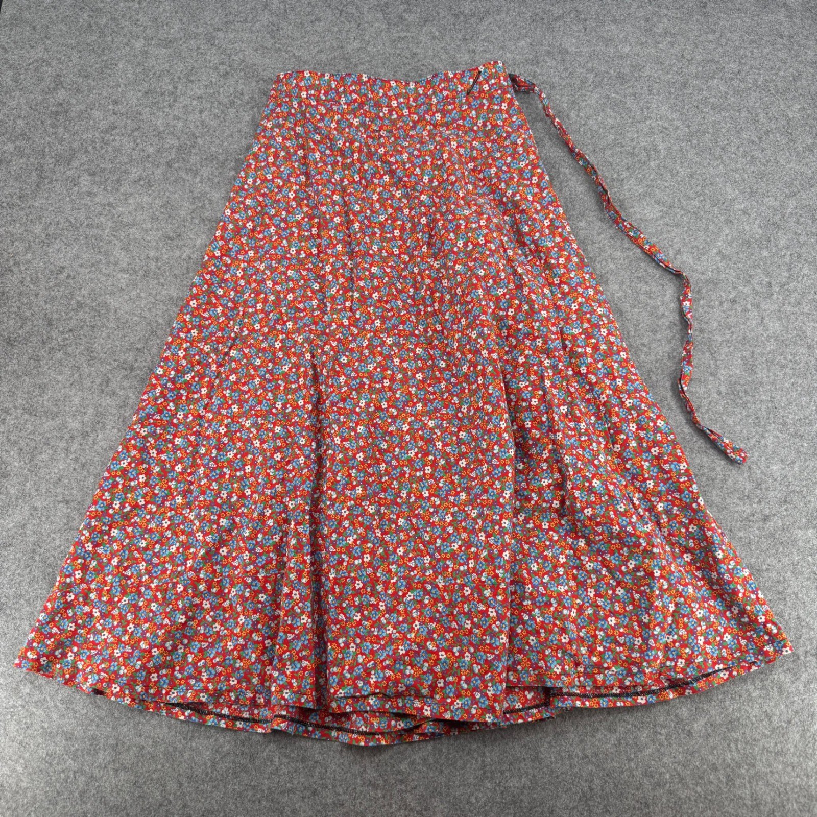 Vintage Laurel Tokyo Red Floral Ditsy Wrap Skirt A-Line Midi Cottagecore 30in