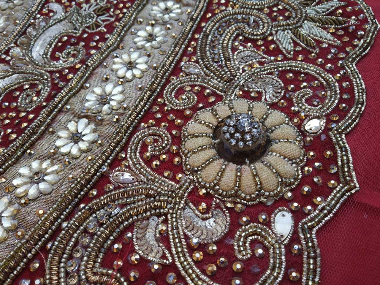 Vintage Indian Hand Bead Rhinestone RED COLOR LEHANGA PATCH ART CRAFT 1FREE ON 5