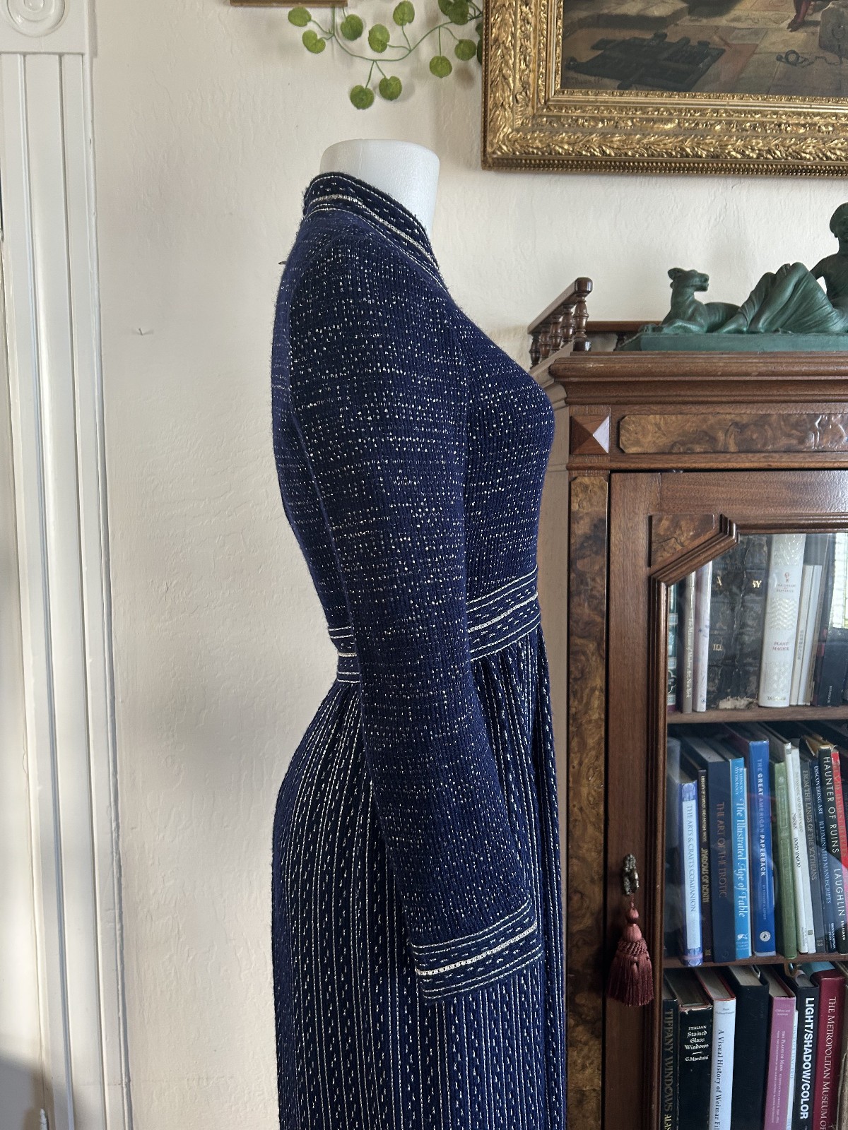 Vintage 60s 70s George Halley Rare Designer Blue & Silver Glitter Maxi Dress