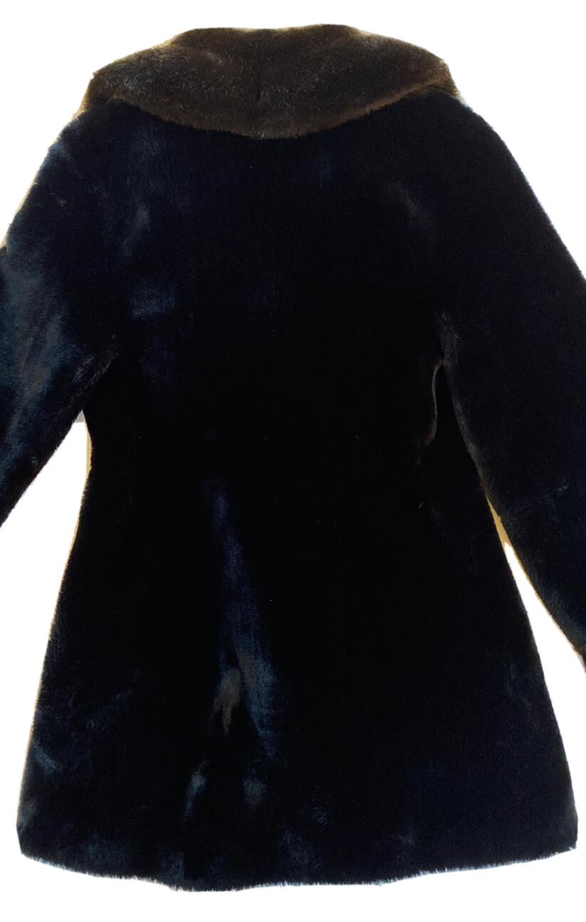 Vtg Borgana Black Faux Fur Coat Sz S Lined Russel Taylor Borg Union Made USA