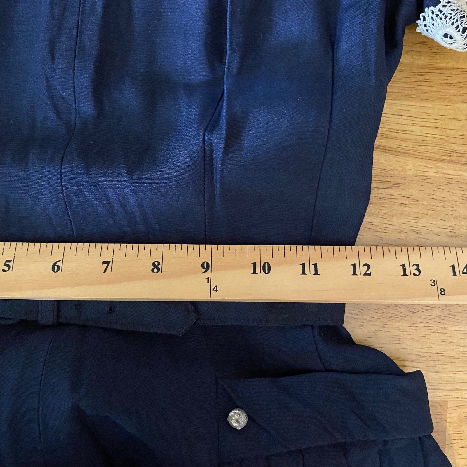 Vintage 1950s Kerrybrooke Dress Size XS Navy Blue Lace Trim Fit Flare Rockabilly