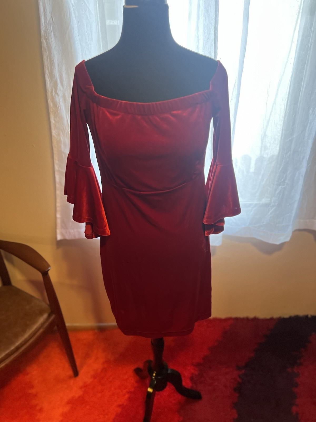 Vtg Y2K Teeze Me Bell Sleeve Velvet Dress 13/14 Red Sexy Romantic Party Prom