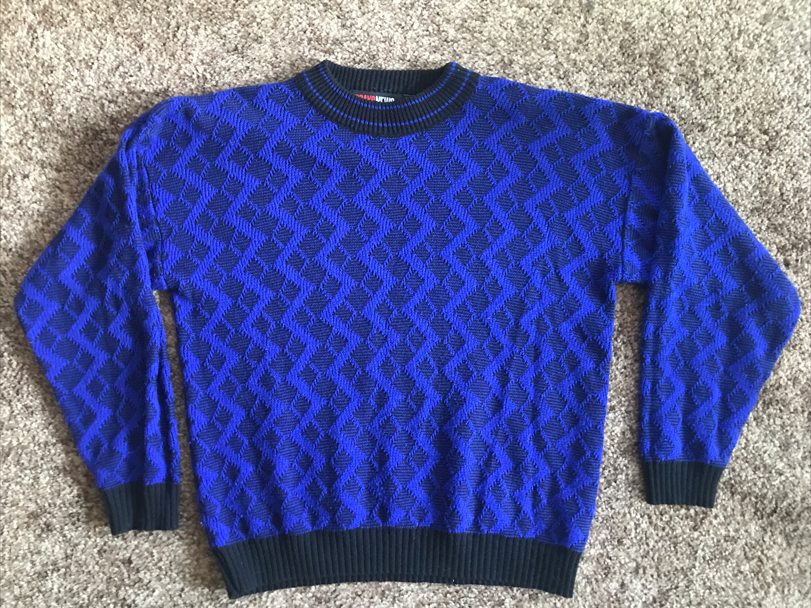Vintage Women’s Sweater Large 80s 90s Geometric Blue Black Oversized Guam