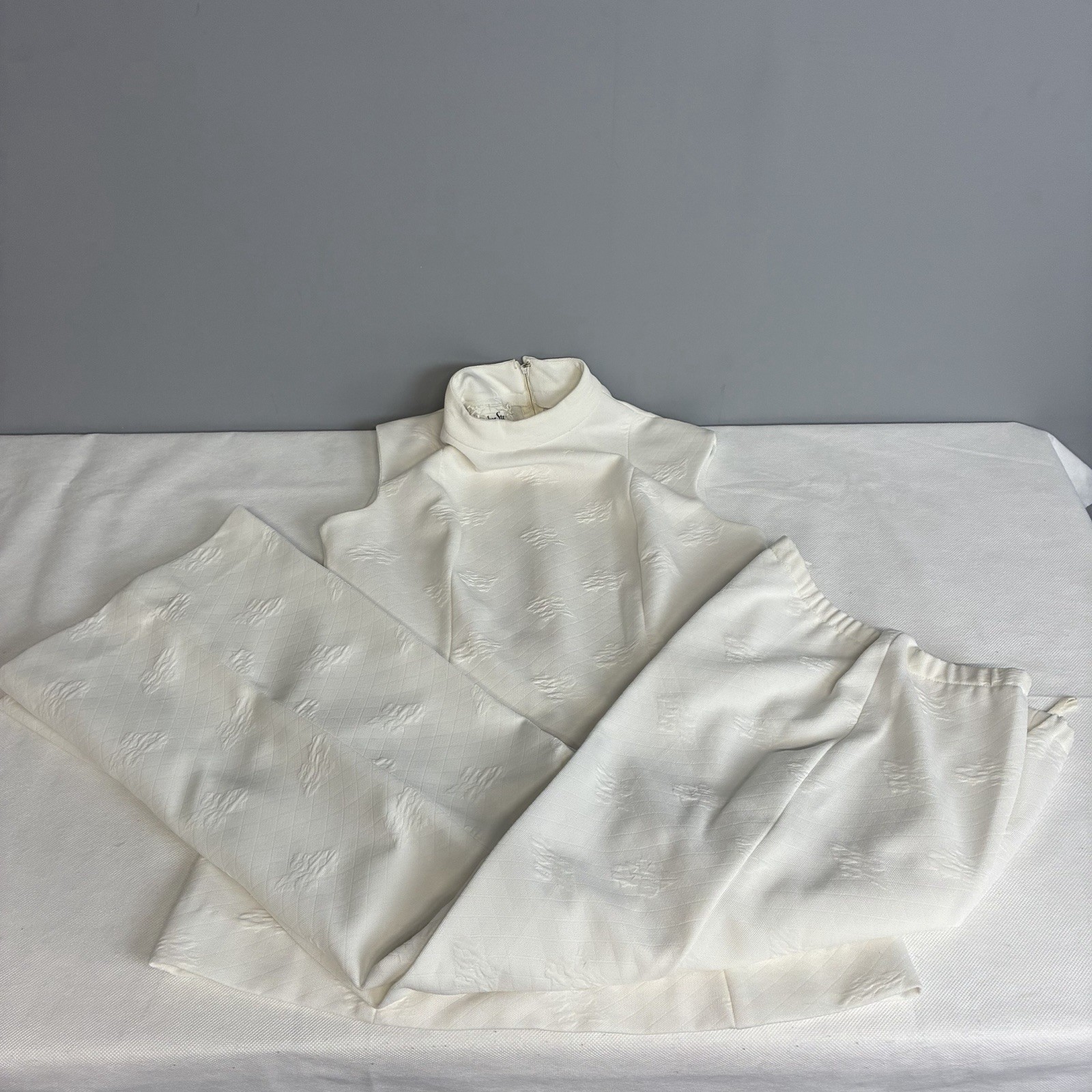 Vtg 60s 70s Bleeker Street Women Pant Set Sz 16 M/L White Textured Wide Leg Mod