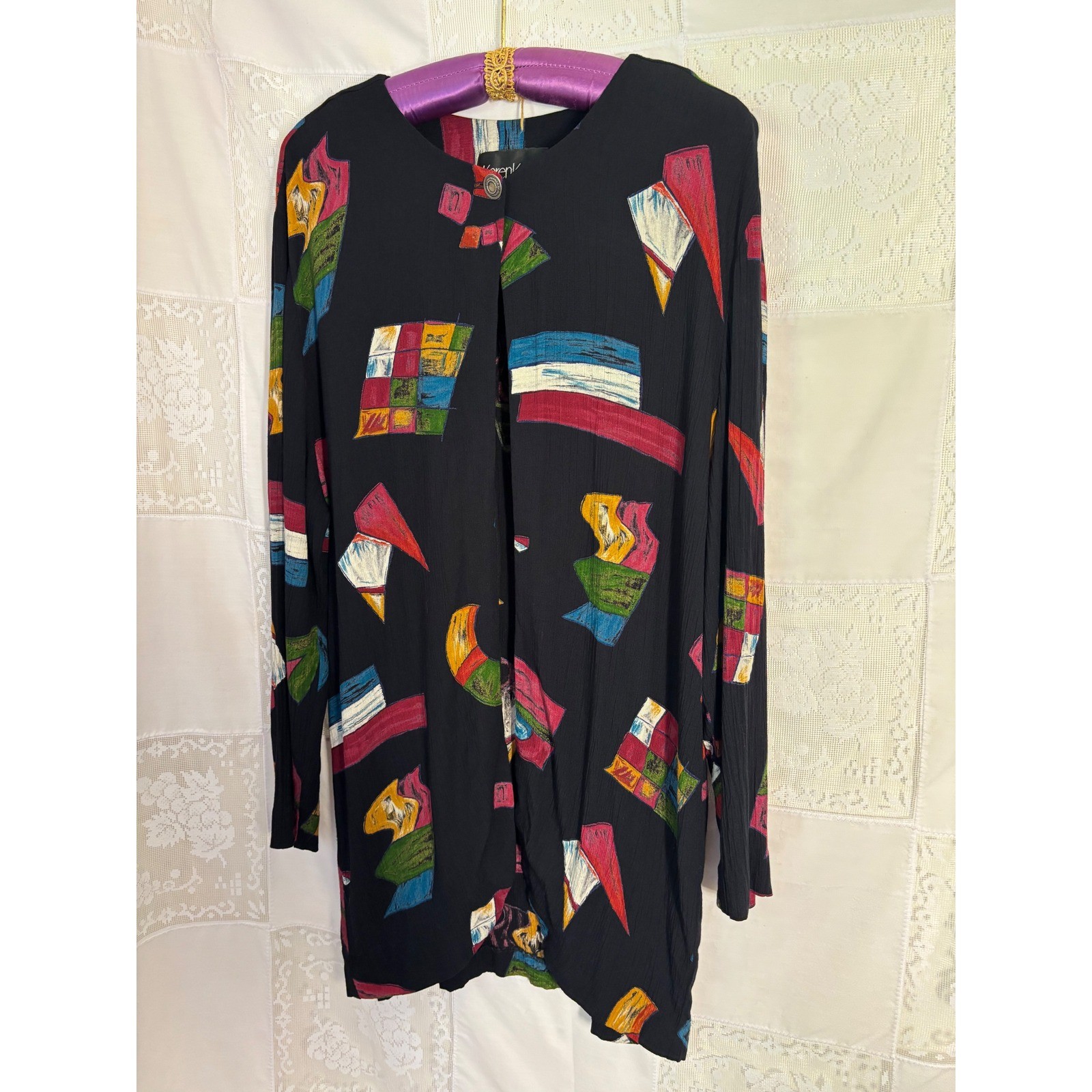 VTG Nautical Fisherman All Over Print Boho Lightweight Open Cardigan Size L
