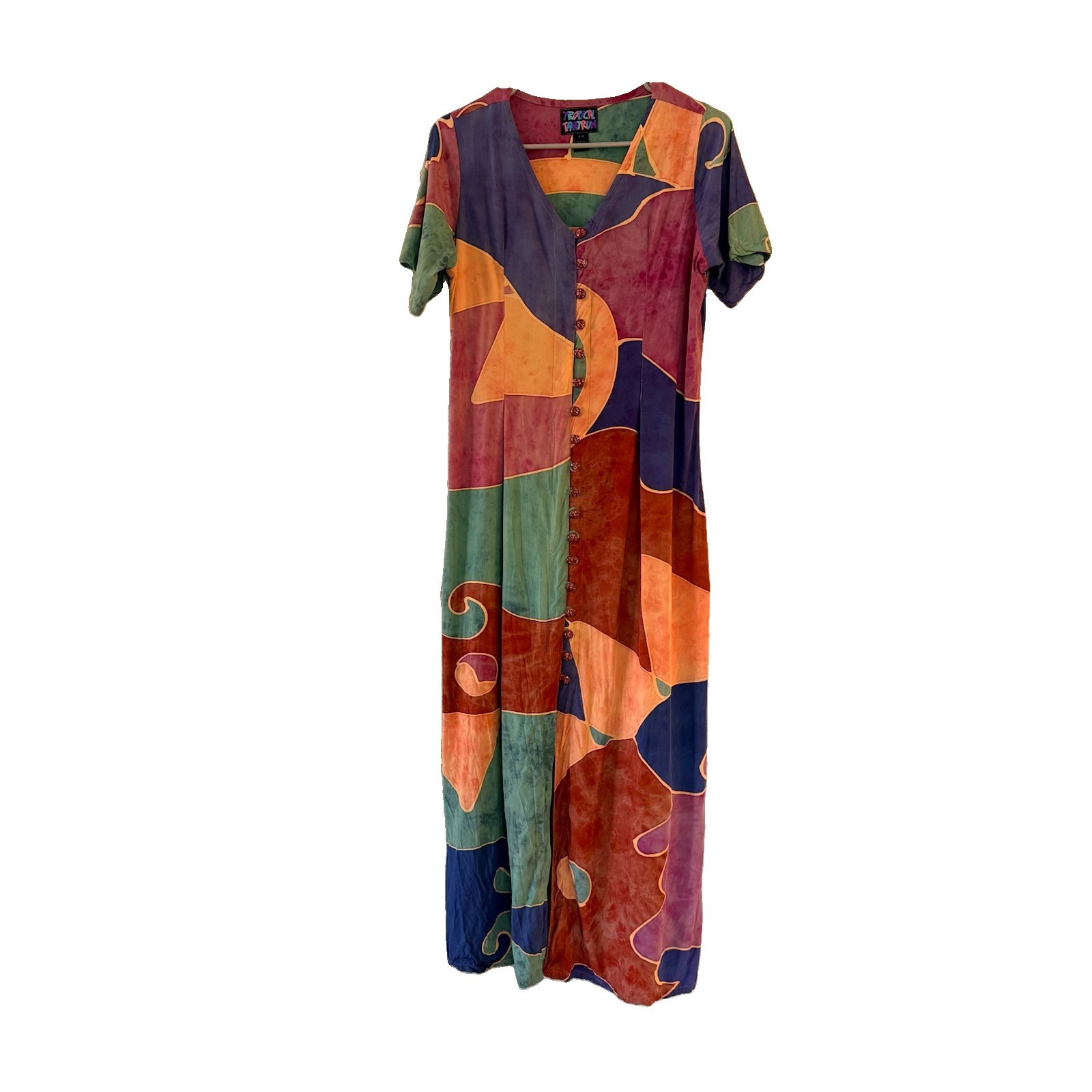 Vintage Tropical Tantrum Abstract Colorblock Maxi Dress Whimsigoth Boho Size S/M