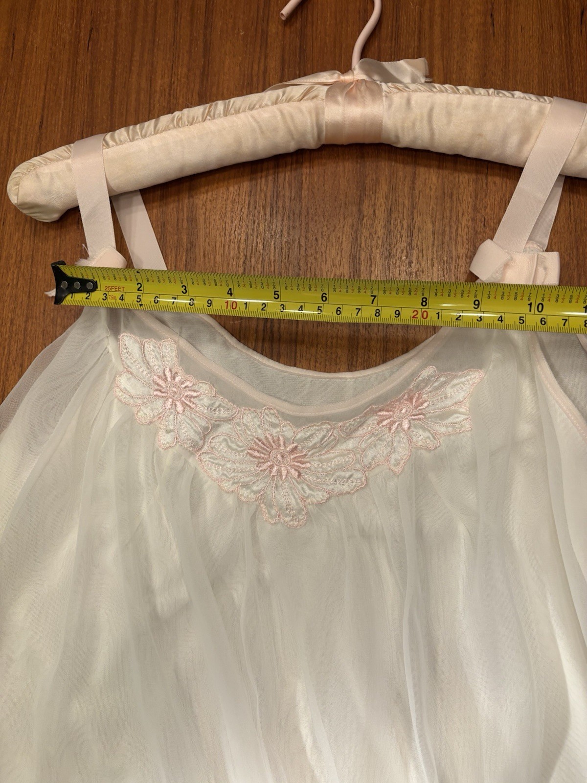 VTG 1960s Babydoll Nightgown Peignoir Double Layer Nylon Chiffon White Pink Lace