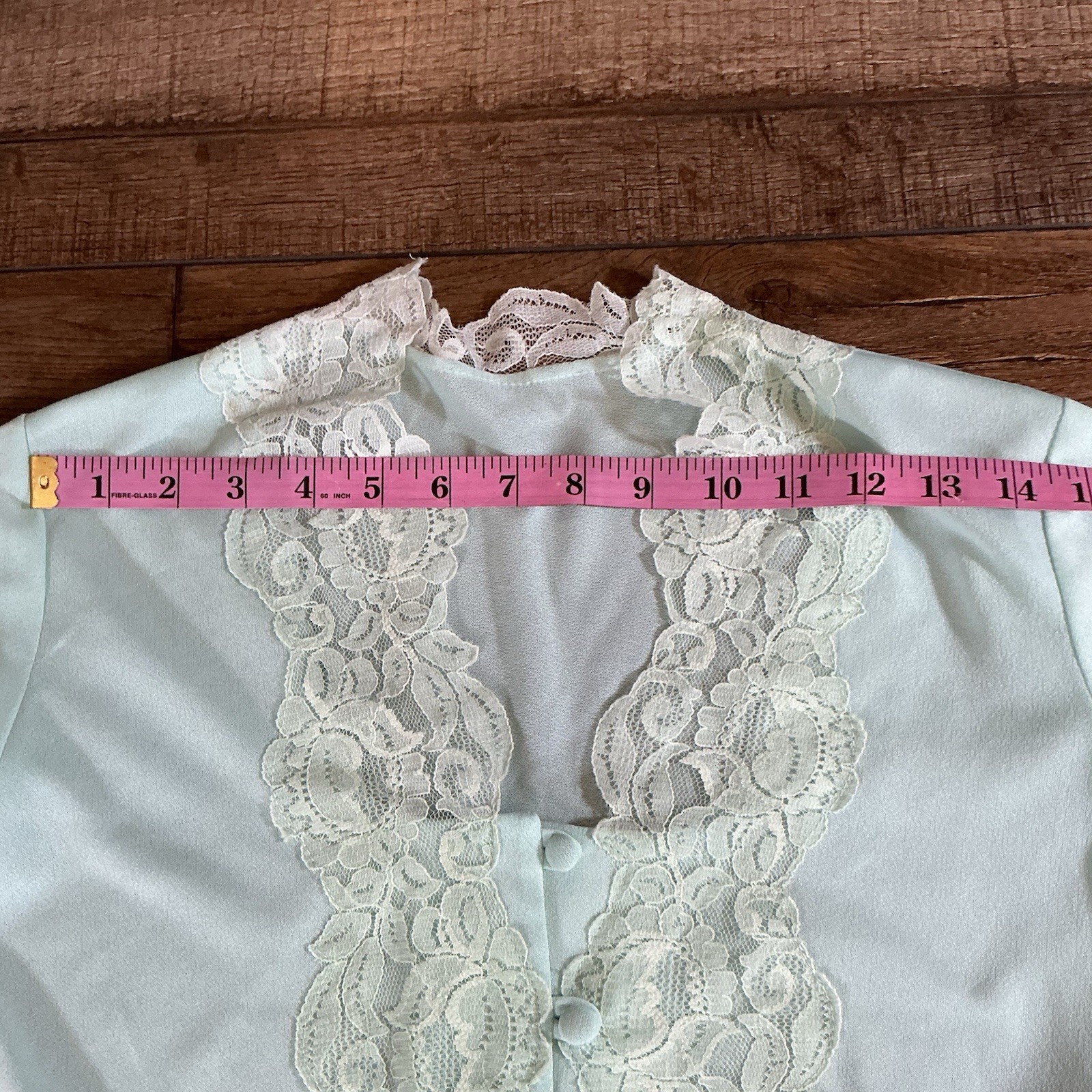 60s VINTAGE Size S – Toni Todd Mint Green Lace Trim Dress Cottagecore 70s #69708