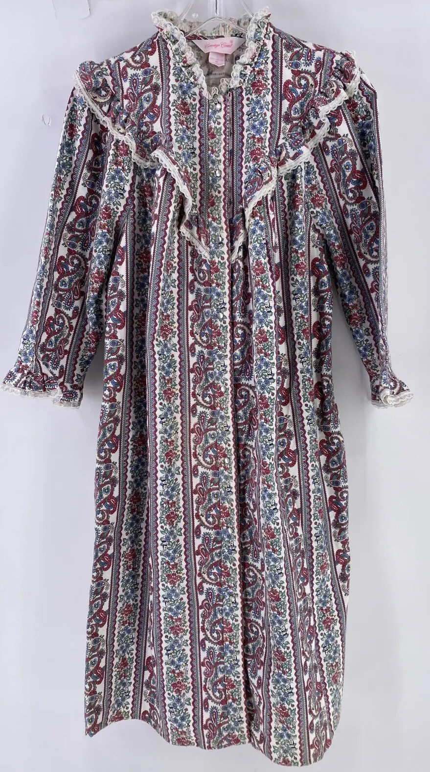 Vtg Woman Carriage Court Nightgown M Flannel Paisley Floral Pearl Snap Front