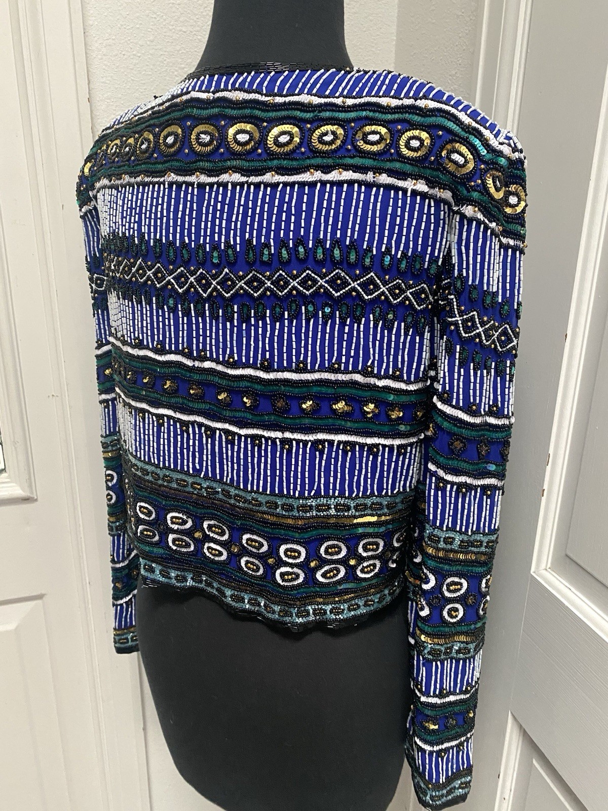 Stunning Vintage Beaded Blue Silk Jacket Niteline by Della Roufogali