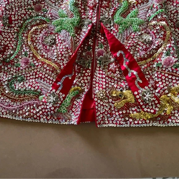 Vintage Custom Handmade Fully Beaded Sequined Traditional Chinese Wedding Dress