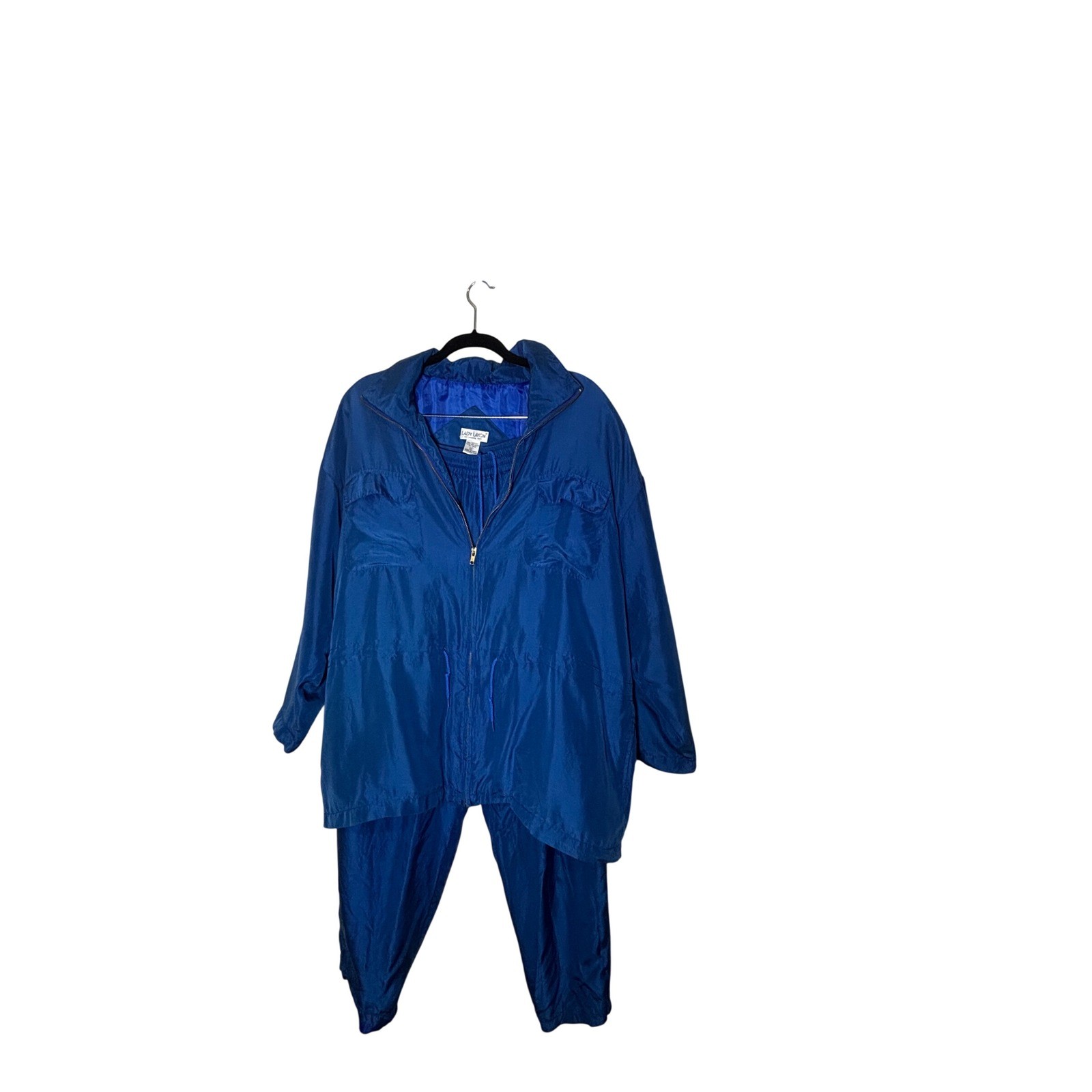 Lady Lavon Vintage 100% Silk Tracksuit Set Royal Blue Jacket Pants Womens 1X