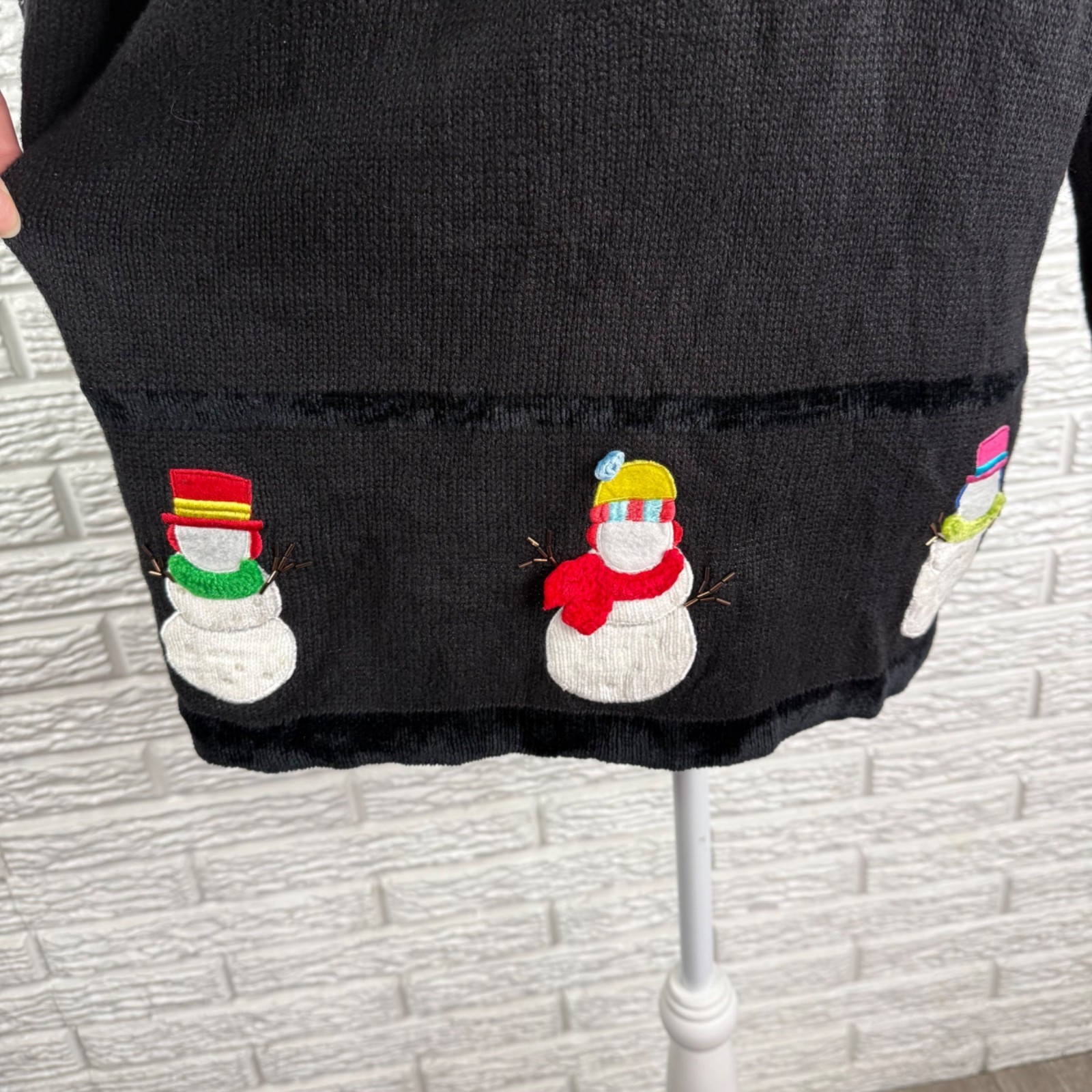 Vintage Quacker Factory Christmas Cardigan Sweater Embroidered Snowman Sz Medium