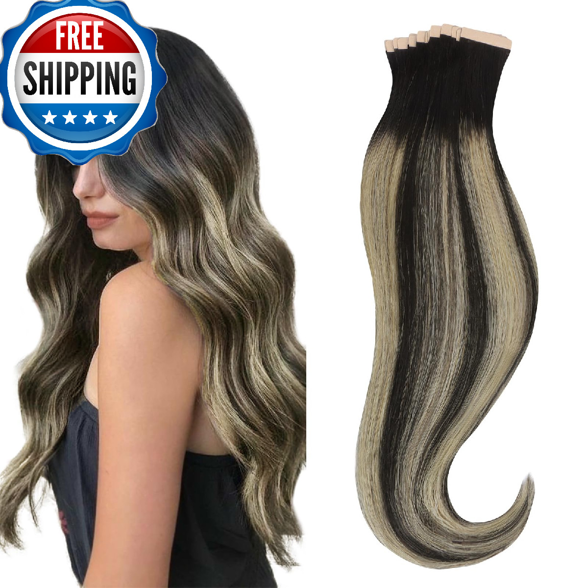 HOTBANANA 12″ Tape in Hair Extensions 20pcs 40g Natural Black Light Blonde
