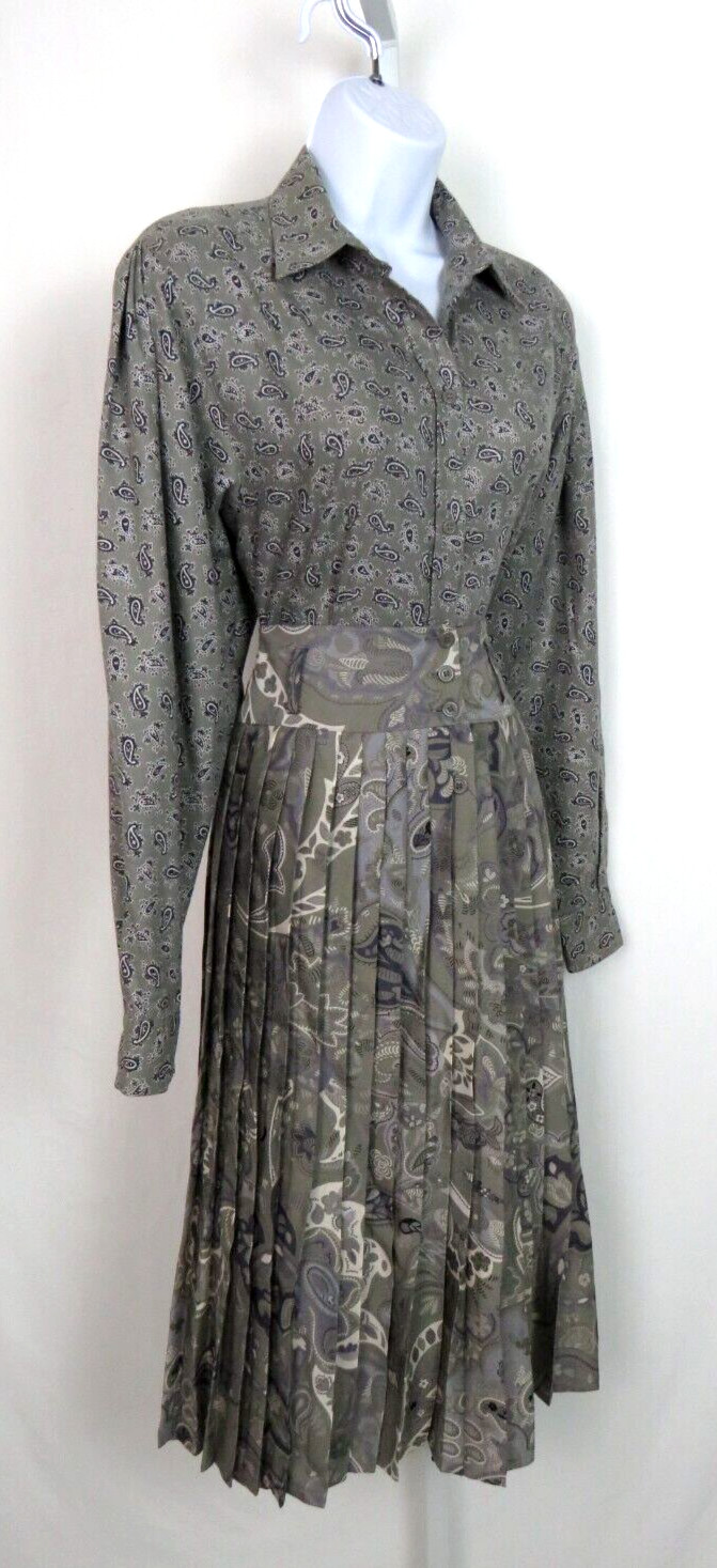 VTG 1980s MONDI SIZE 34 PAISLEY GRAY SKIRT & BLOUSE SET COTTON MODAL BLEND