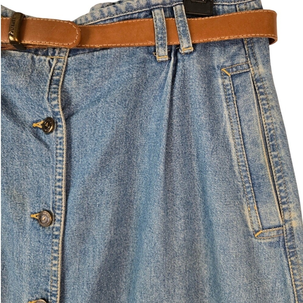 Vnt Lizwear Denim Maxi Button‑Down Coastal Cowgirl Skirt with Brown Belt Size 16