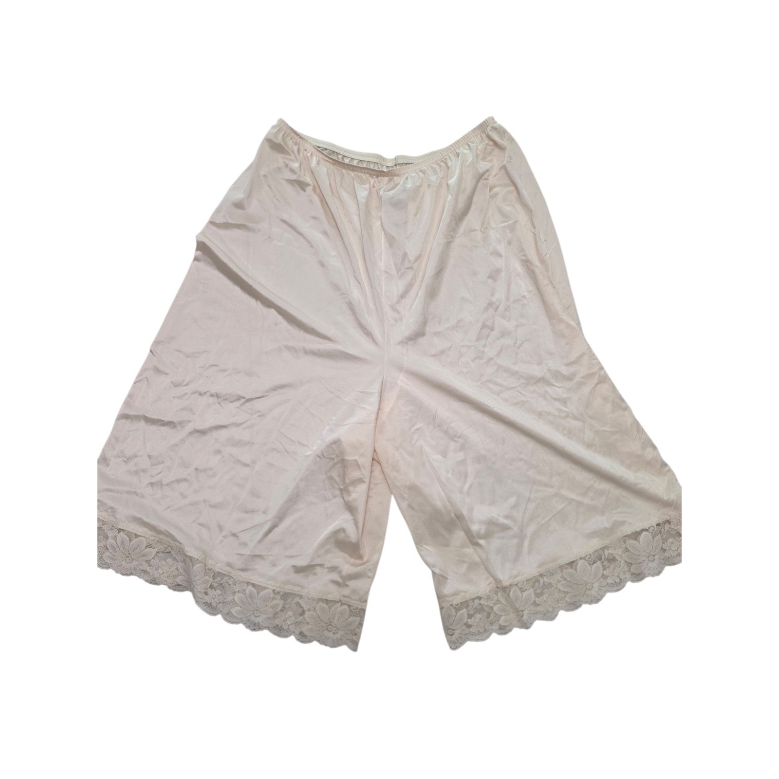 Vintage Lorraine Cream Antron III Nylon Lace Trim Culotte shorts Slip Large USA