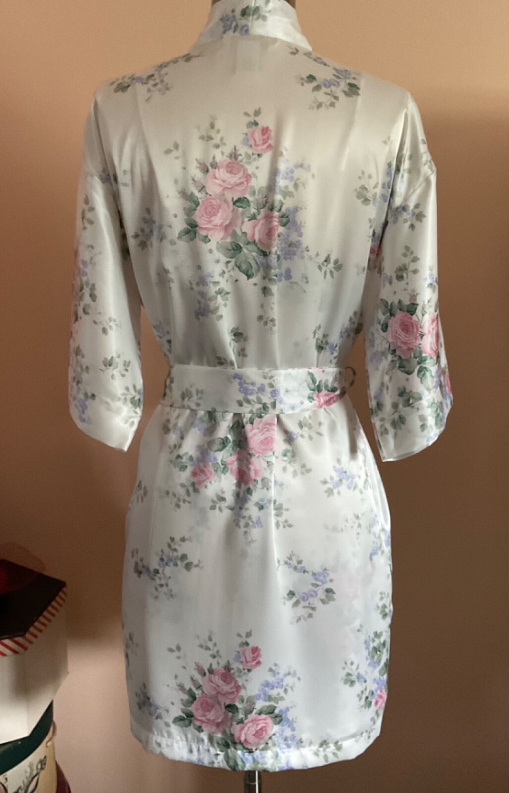 ’INNERMOST’ 2 PC POLY SHORT GOWN+PEIGNOIR SZ XS MADE FOR SEARS FLORAL ON IVORY