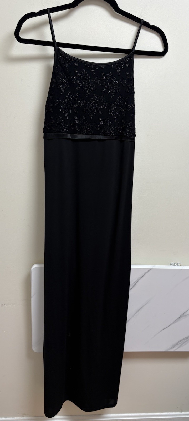 Vintage I.N. San Francisco Black Sequin Embroidered Maxi Gown Formal USA L