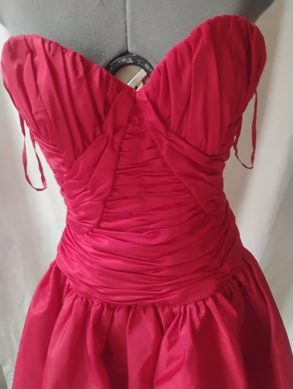 Vtg Victor Costa Red Ruched Strapless Taffeta Evening Gown S