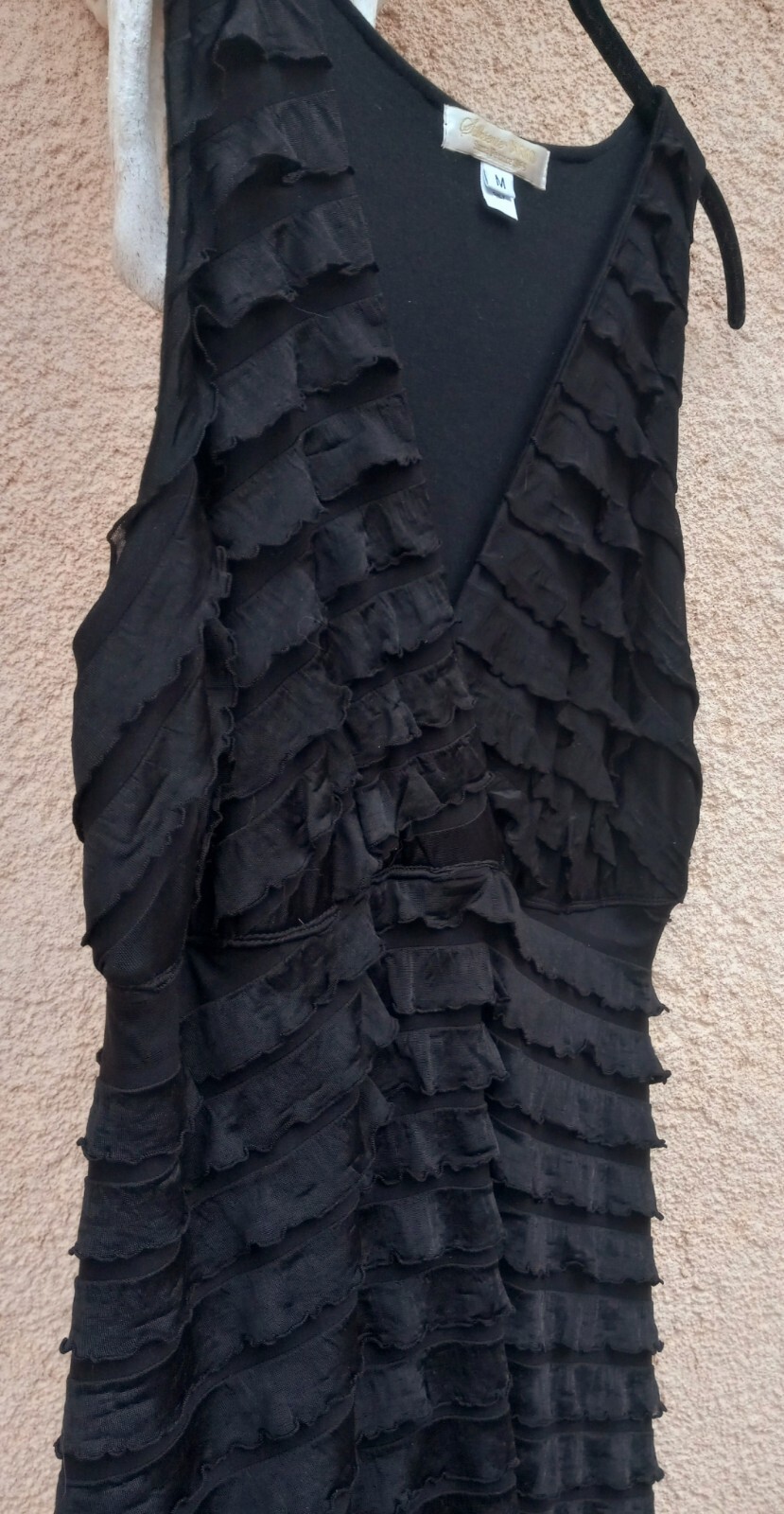 Vintage Santa Fe Designer Bucko Black Silk Ruffle Stretch M Dress