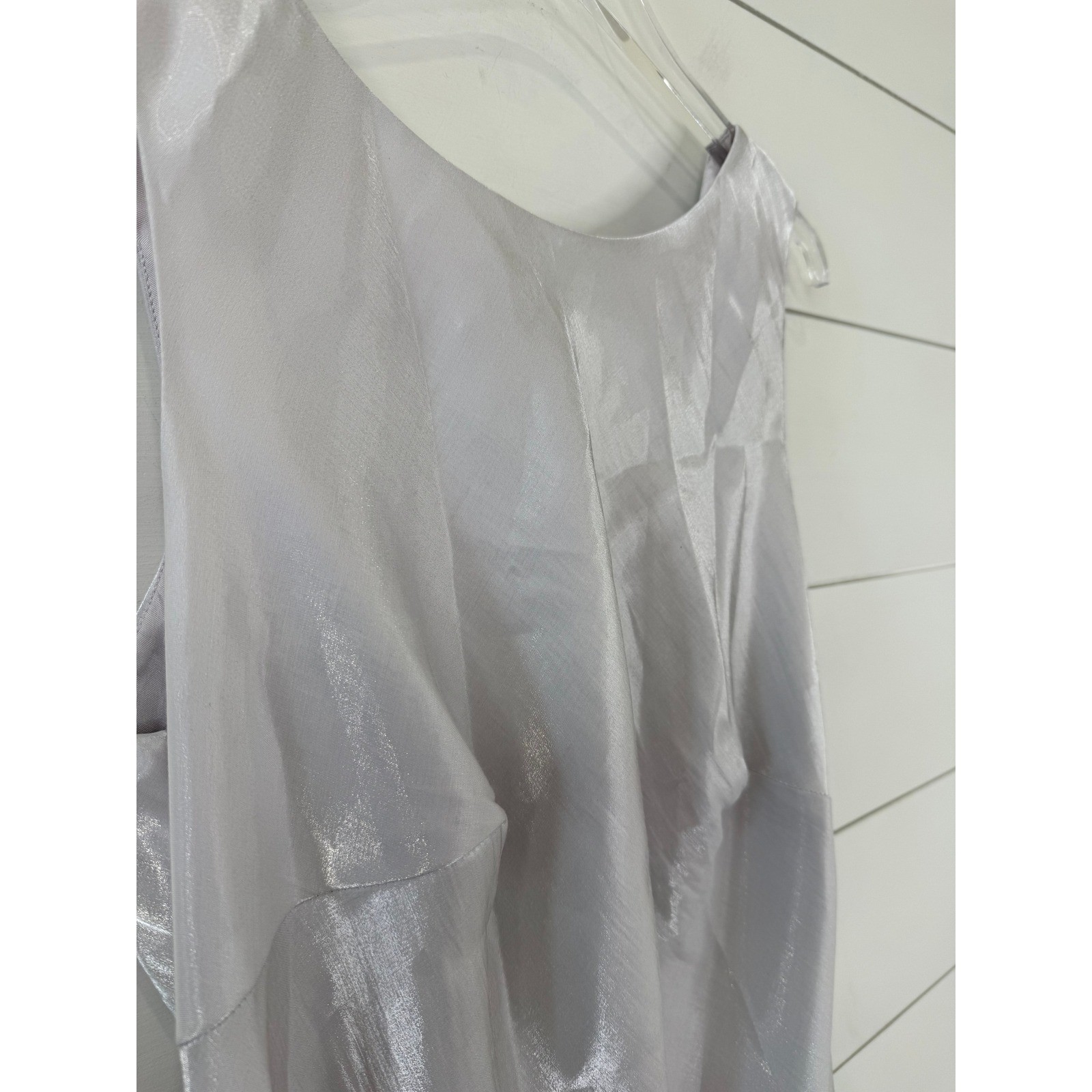Vintage 1999 De Laru by Sheila Yen Liquid Silver Bias Cut Evening Gown WOMEN 18