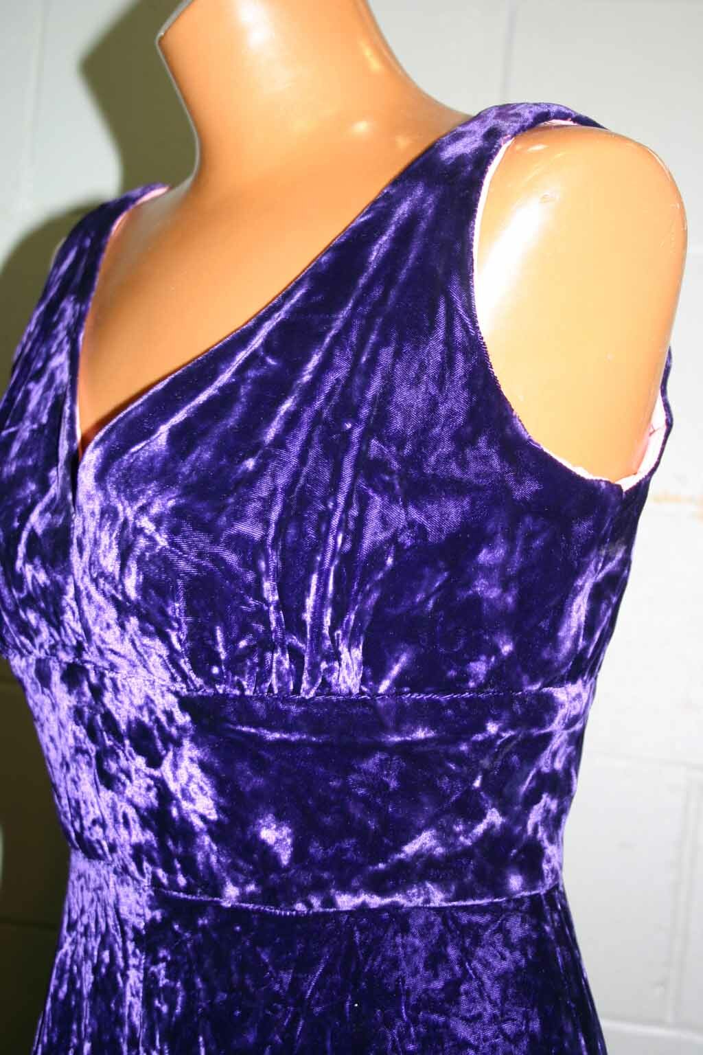 Vtg 60s XS-S Wide Leg Jumpsuit Purple Crushed Velvet PALAZZO PANTS Boho JUMPER