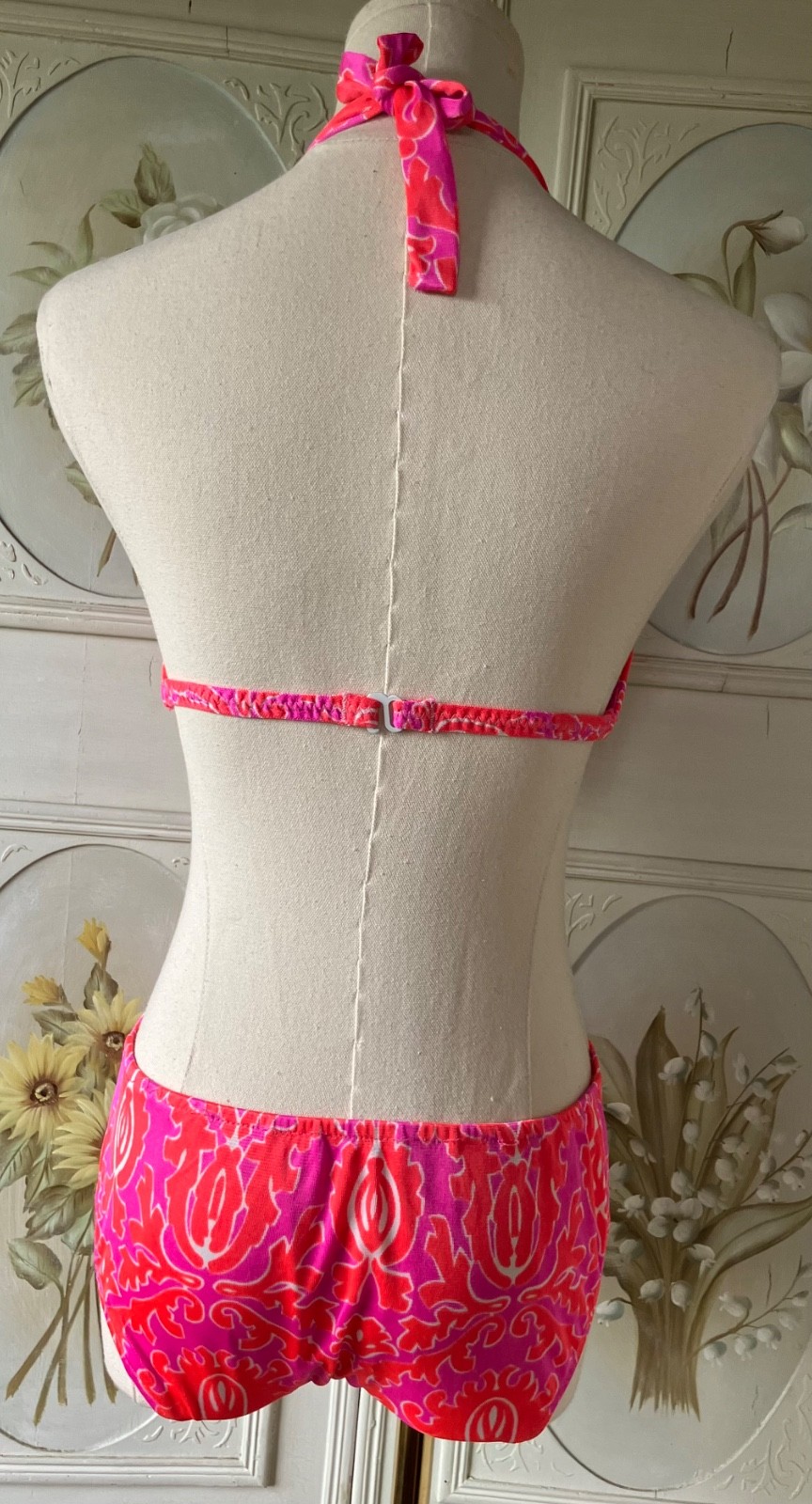 VTG 60s JC PENNEY PSYCHEDELIC 3 PIECES HOT PINK+ORANGE BIKINI+DRESS USA 9/32 EUC