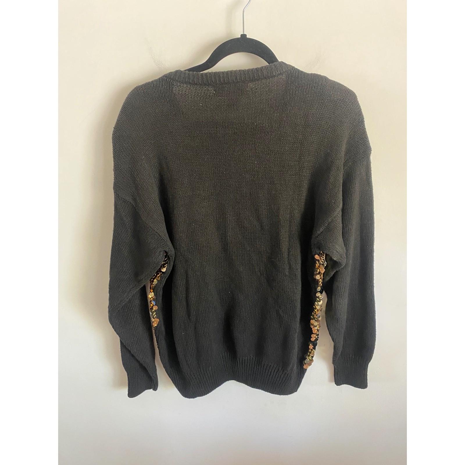 Carol Horn Workshop Vintage Black Gold Sequin Argyle Sweater Womens Medium Ramie