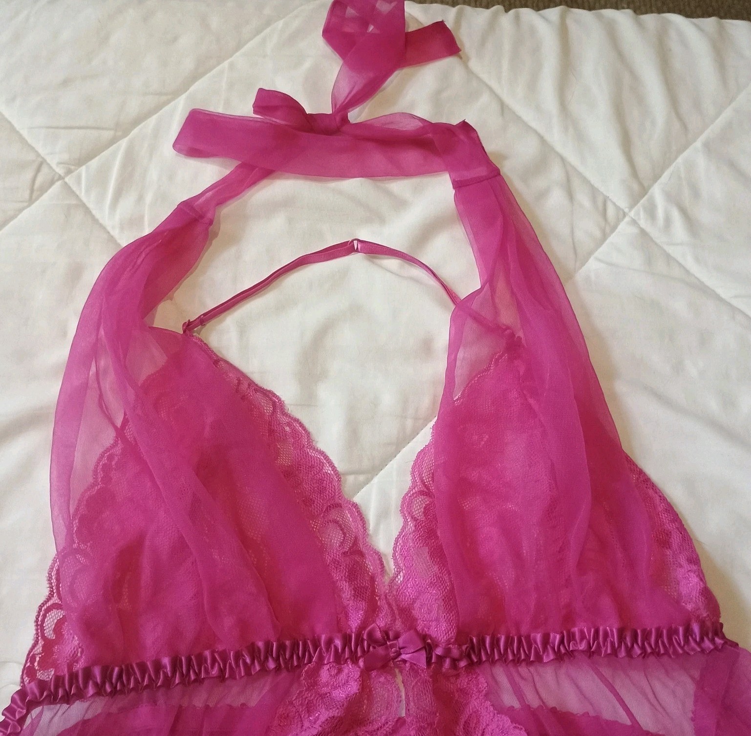 Frederick’s of Hollywood Babydoll Lingerie Set w/ Thong Pink Lace Sheer XL NWOT