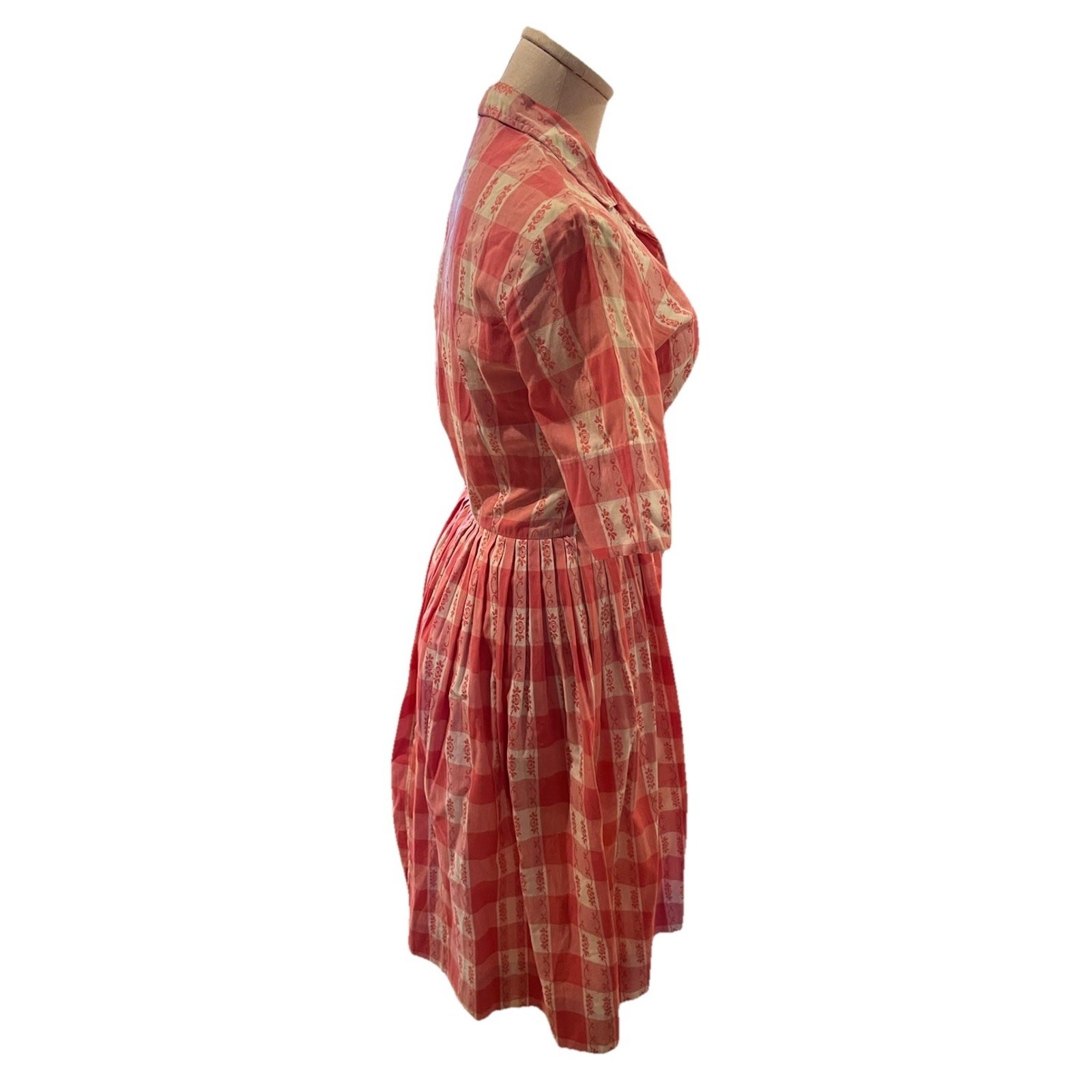 VTG STRAWSTACK PINK COTTON Gingham SHIRTWAIST DRESS 1950s