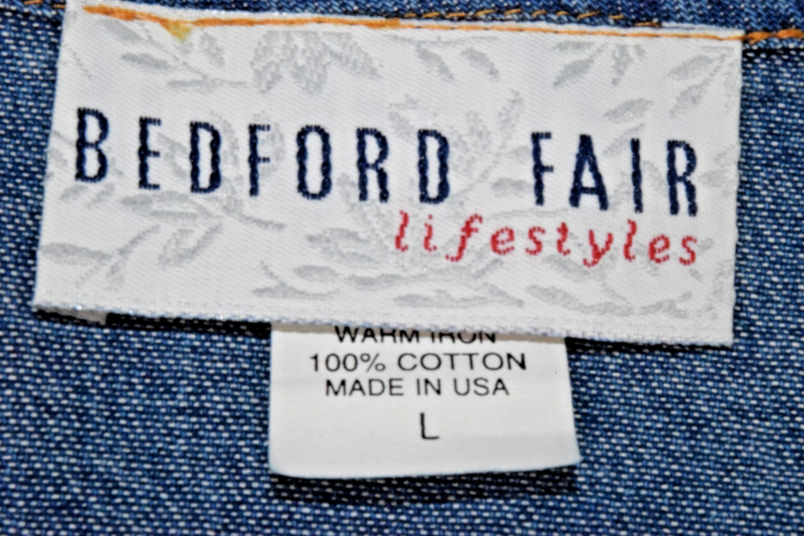 Vintage Top and Pants Set Bedford Fair Size L 90s Blue Denim Embroidered NWT