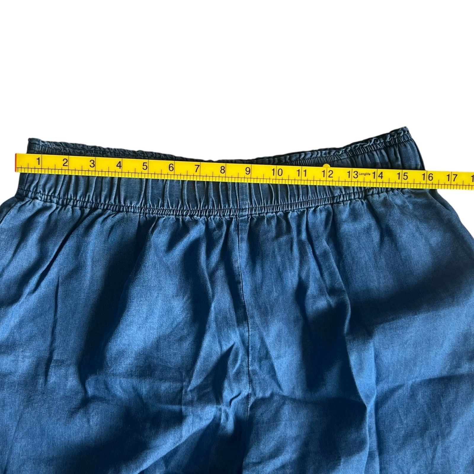 Ellandemm Tencel Denim Two Piece Set Blue Puff Sleeve Crop Top Shorts XL 2XL
