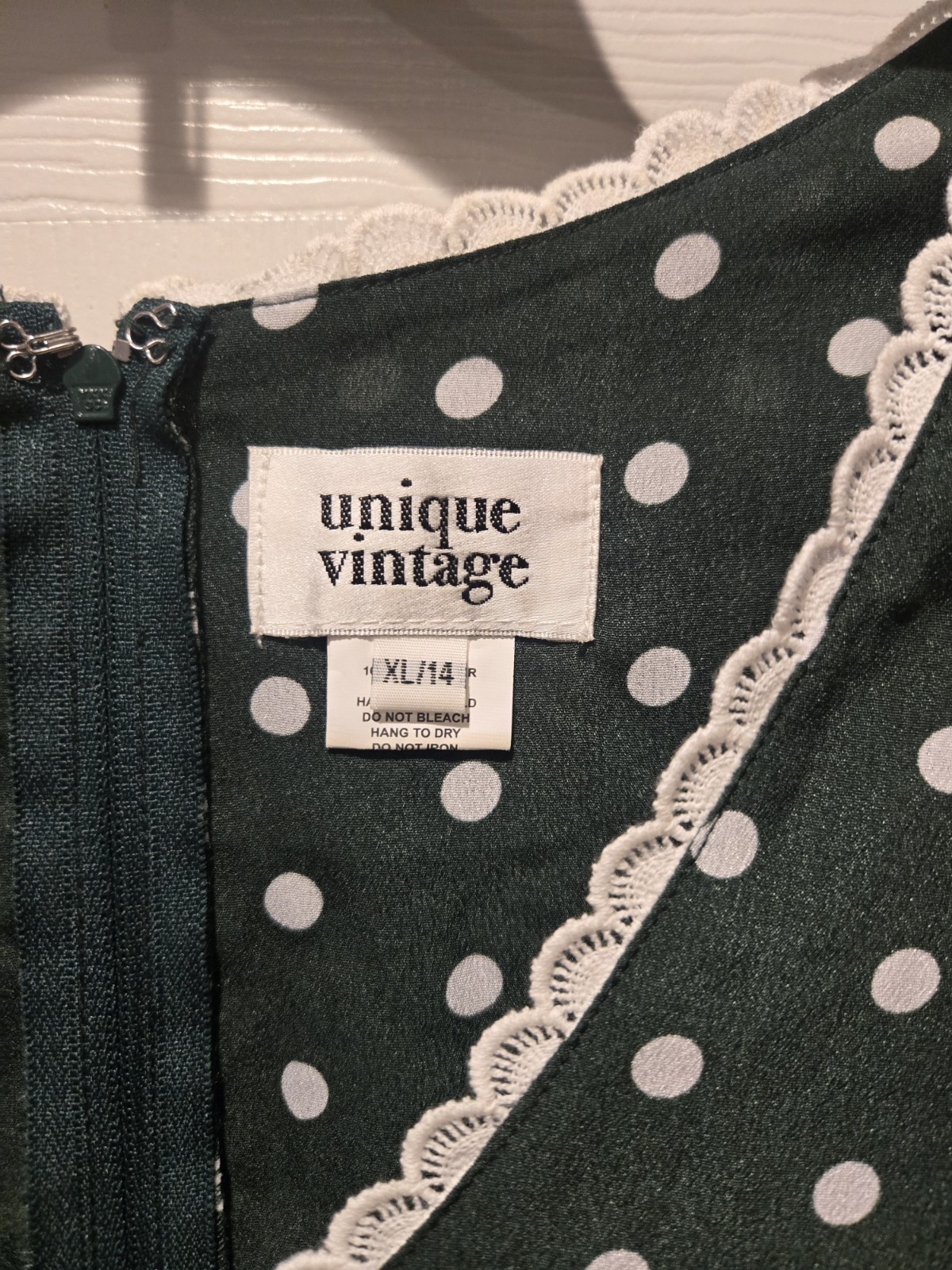 Unique Vintage Dress Dark Green with White Polka Dots Vintage-inspired…