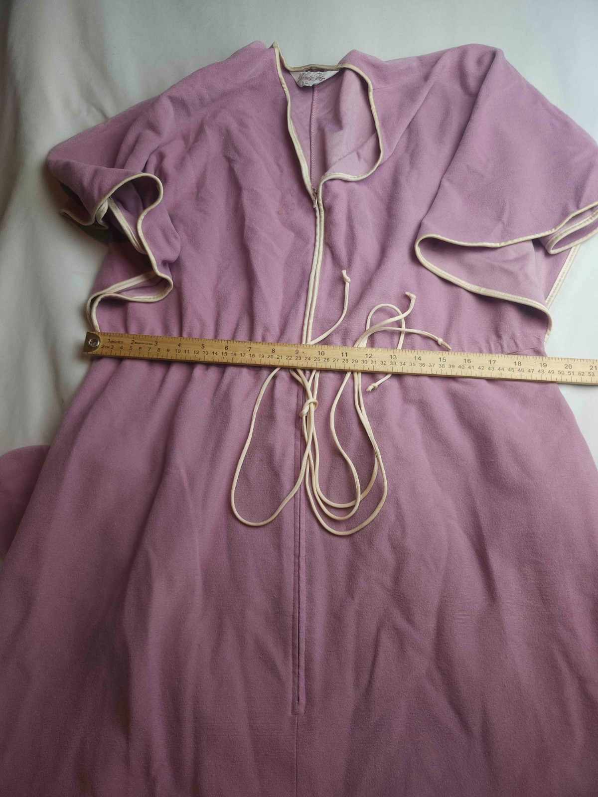 VTG 70s Vanity Fair Pink Velour Robe M Zip Front Drawstring Lounger Housecoat