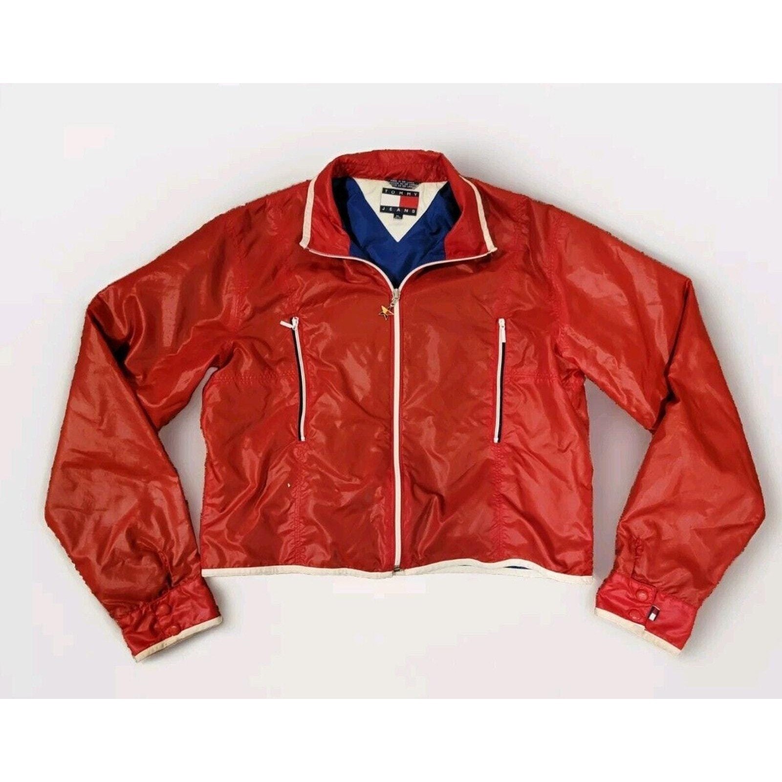 Vintage Y2K Tommy Jeans Cropped Full Zip Windbreaker Womens Size XL Hilfiger