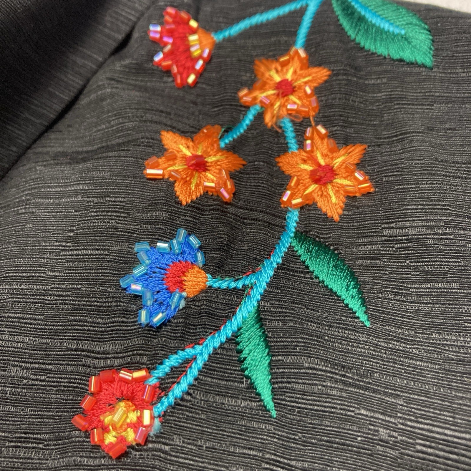 Silkland 3/4 Sleeve SZ LG Blazer Cardigan Lined Embroidered Beaded 100% Silk