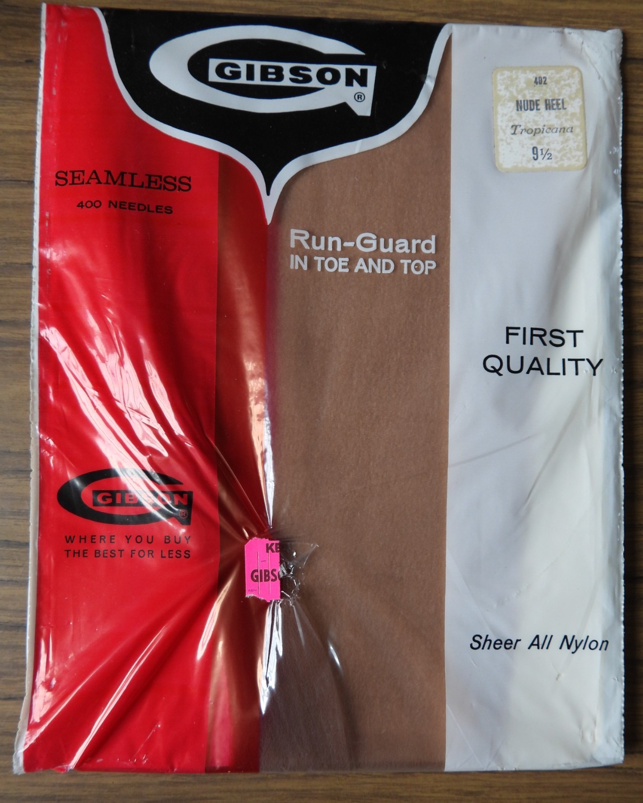 1 Pair NOS NIP Vtg Gibson 402 Seamless Nylon STOCKINGS Nude Heel Tropicana 9 1/2