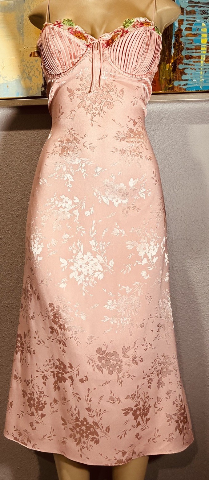 For Love & Lemons Peach Satin Midi Dress Nightgown L