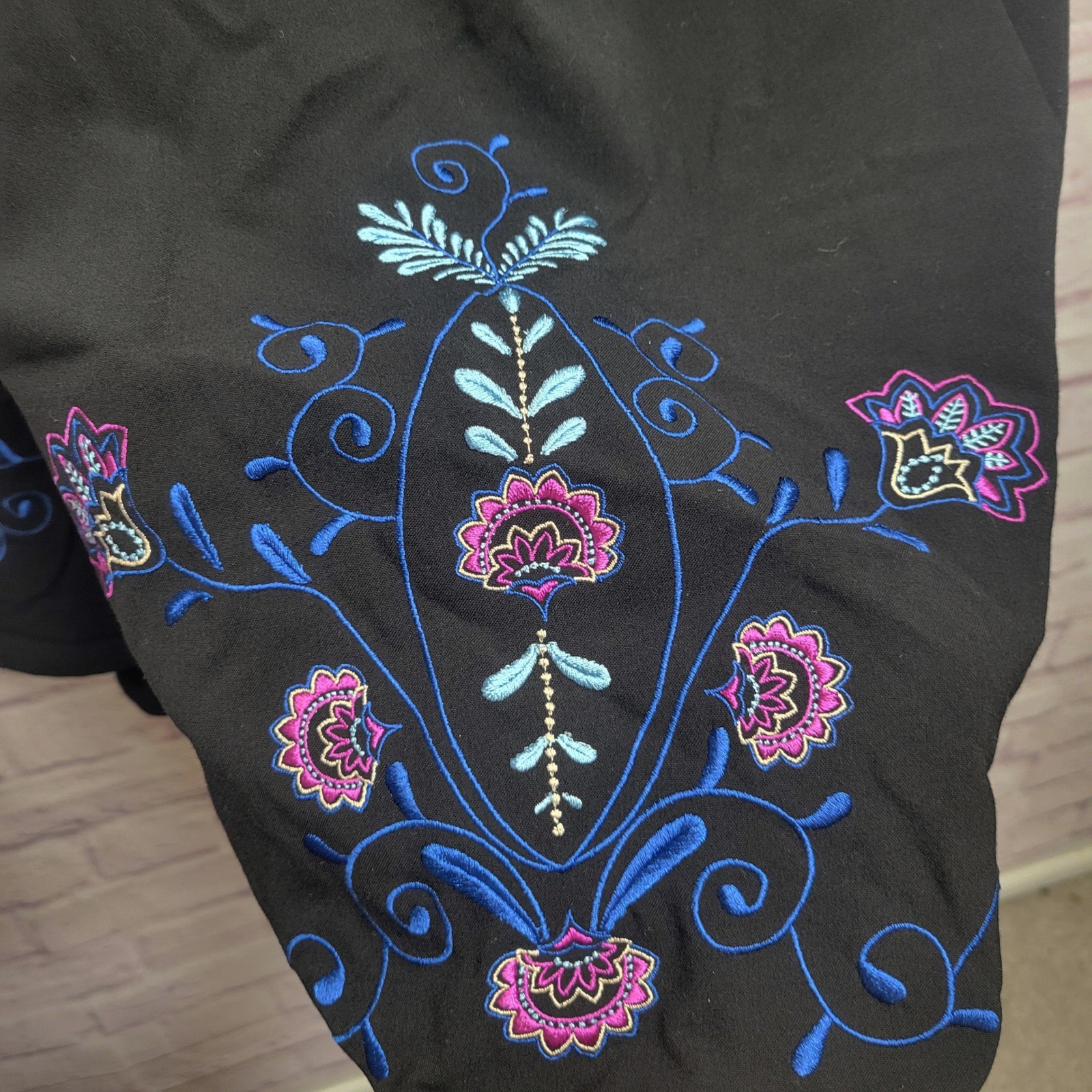 VTG Maggie Barnes Black Embroidered Maxi Skirt 5X Fairy Floral Cottagecore Boho