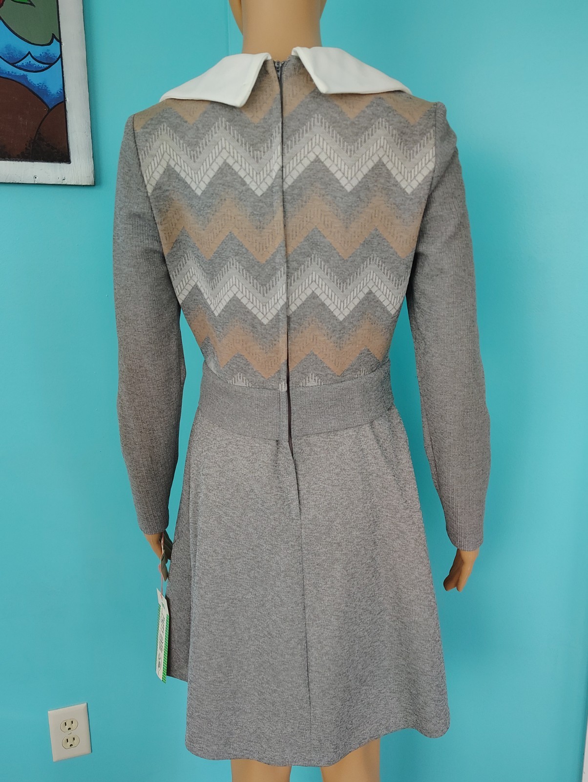 Vintage 70’s Chevron Mini Dress Gray Peter Pan Collar Patty O’Neil NWT size: 11